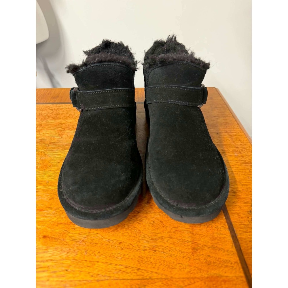 Bearpaw Women 8 Black Boots Ankle Suede Buckle Fur Lined Winter 2125